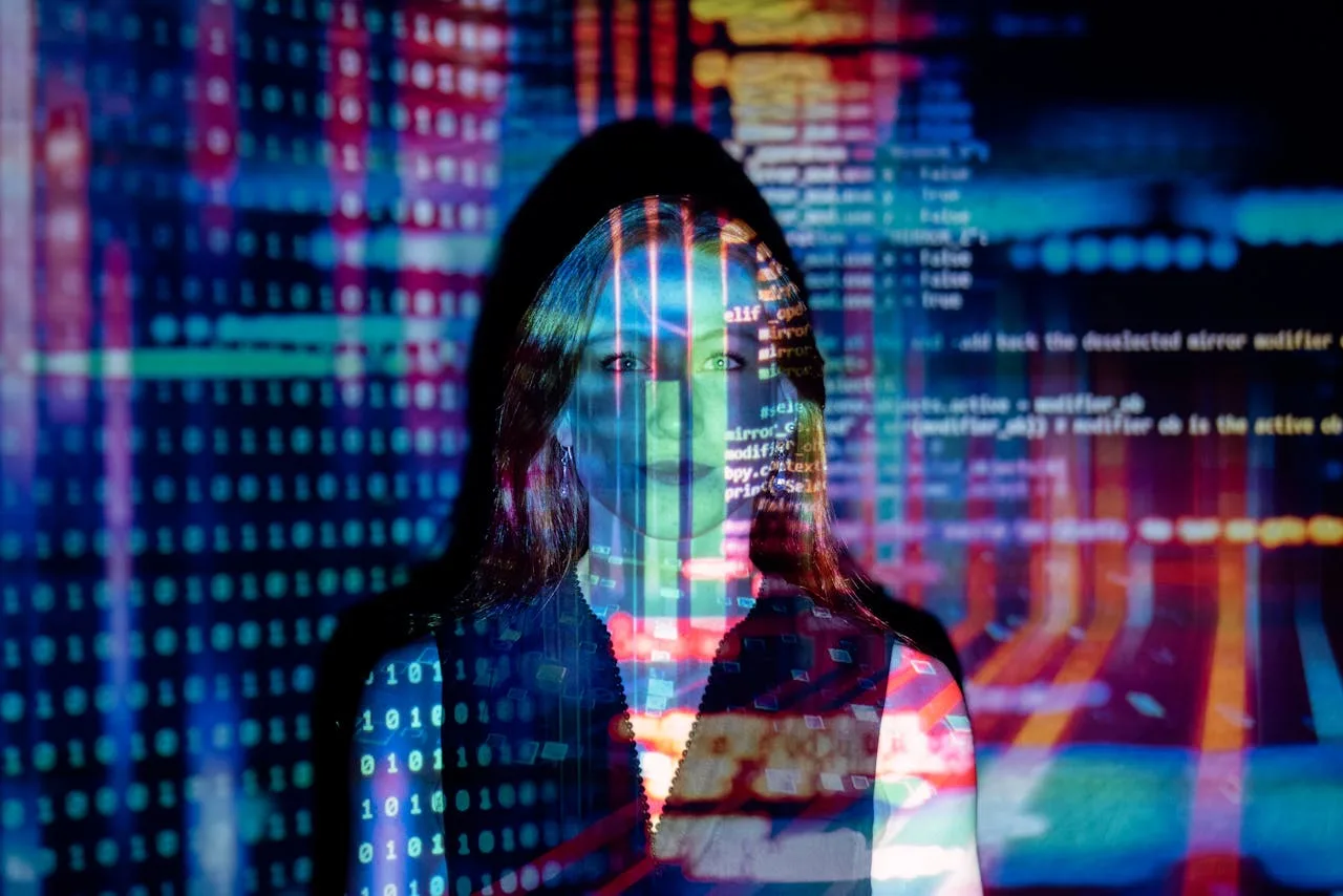 ai technology with a person interacting in a modern office setting