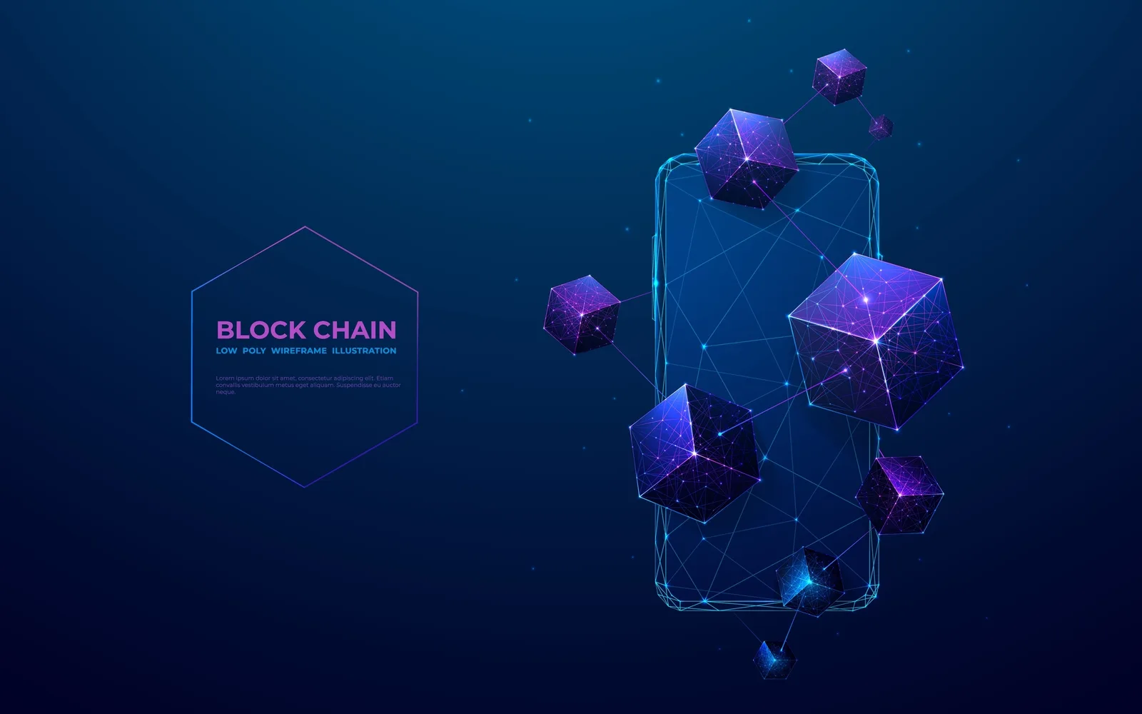 abstract 3d linked blockchain blocks on blue technology background