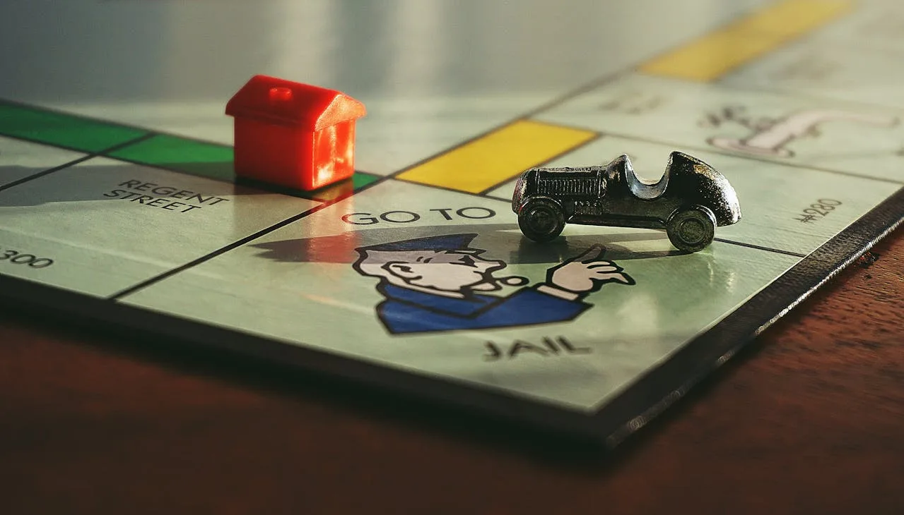 classic monopoly board game with colorful properties and dice