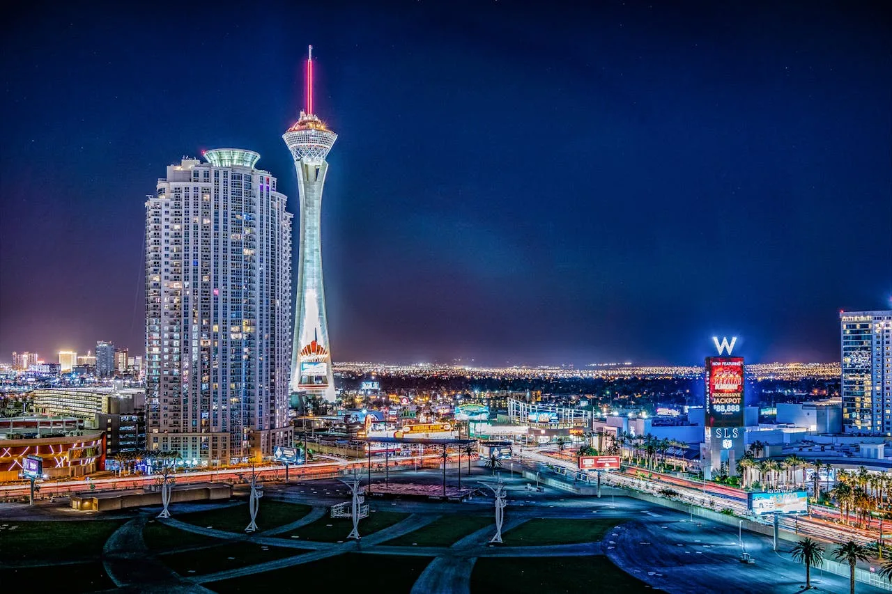 casino tower with bright lights at night