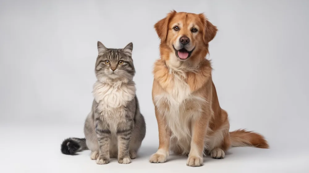 cute dog and cat sitting calmly together stock image