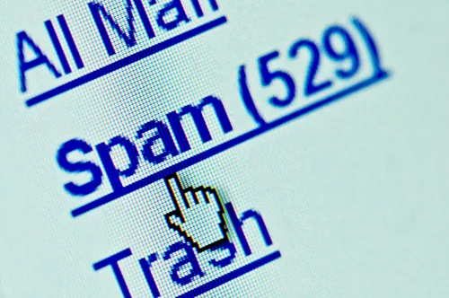 email marketing with a spam folder icon and a red cross