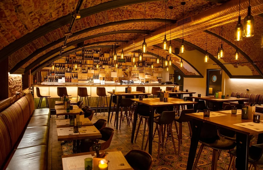 cozy modern restaurant interior with a bar counter