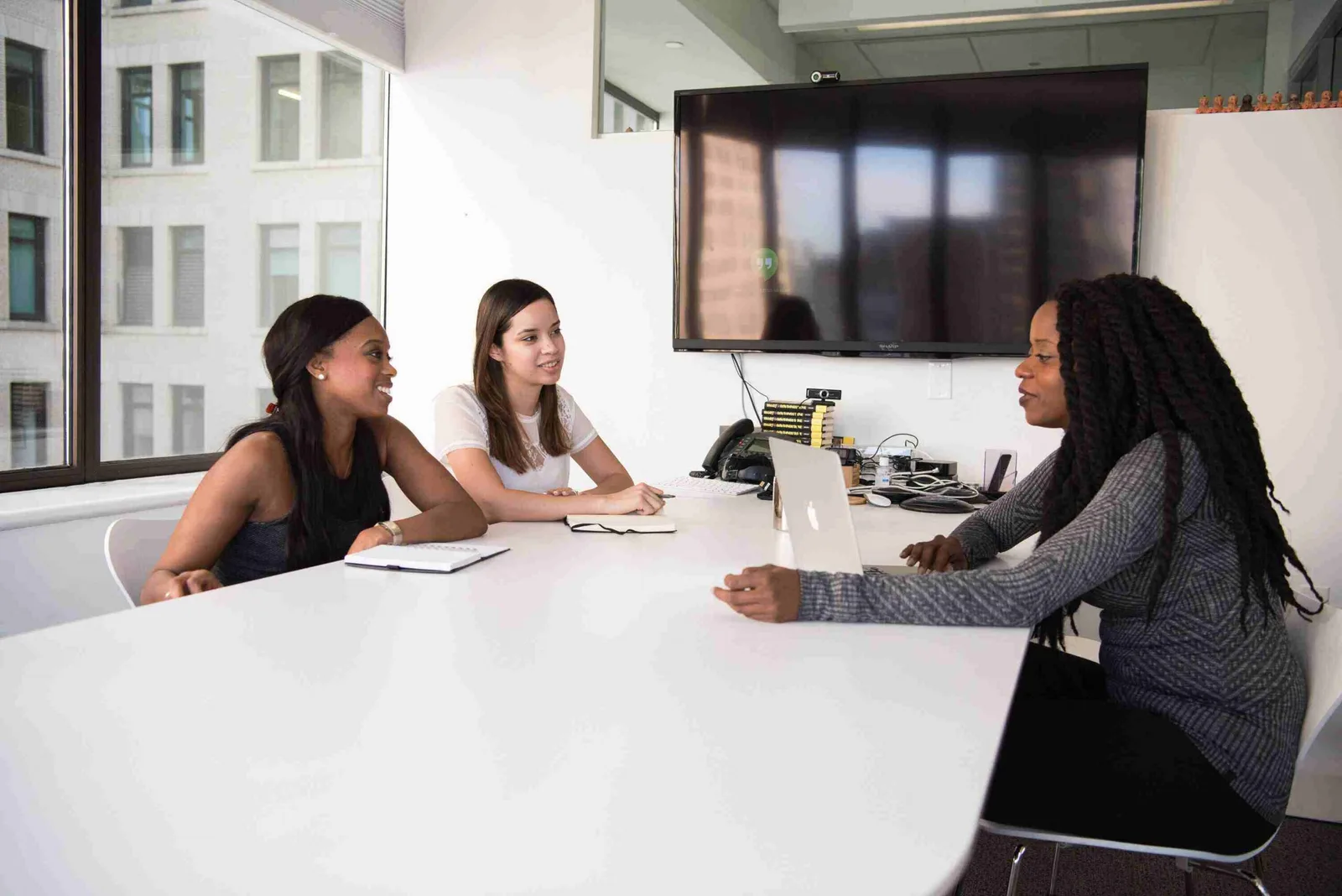 job interview with a diverse group of people in an office setting