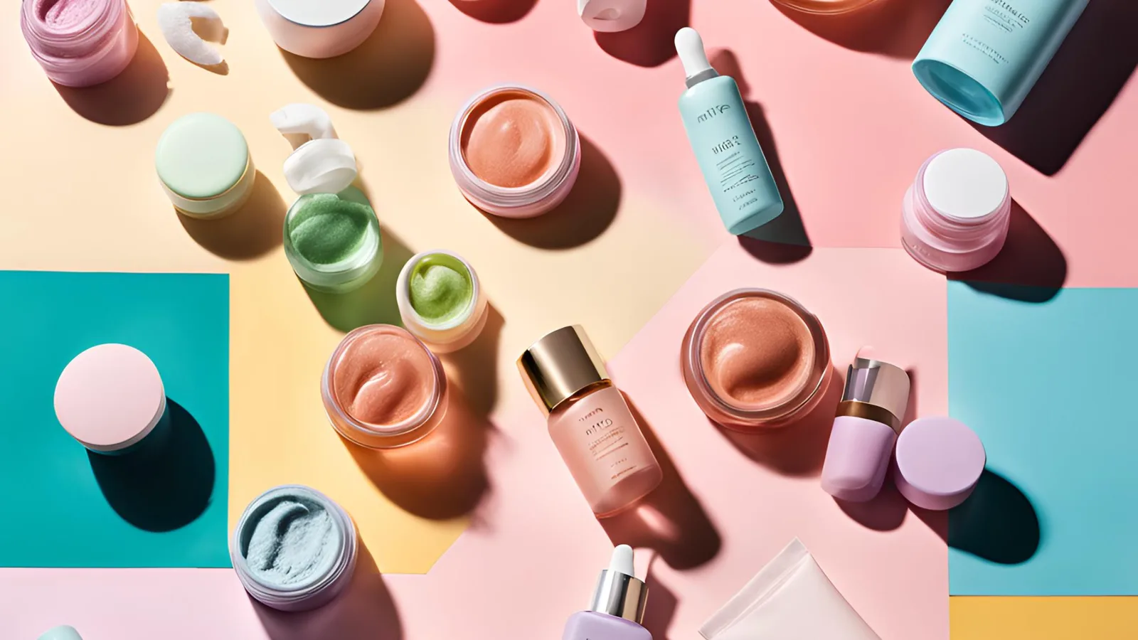k beauty products arranged aesthetically on a white background