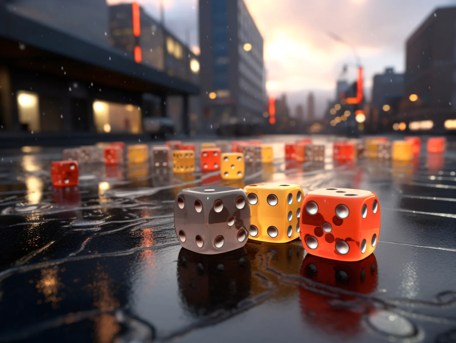lucky dice game background with blurred casino elements