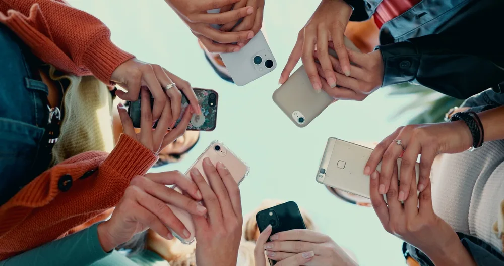 hands on campus social media marketing with phone for college network