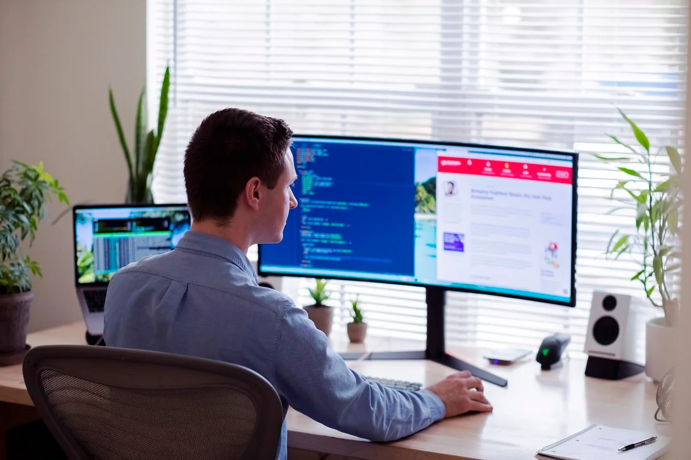 public relations professionals working from home in a modern office setting
