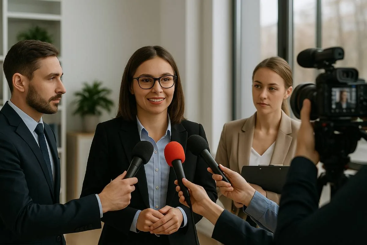 public relations spokesperson giving an interview