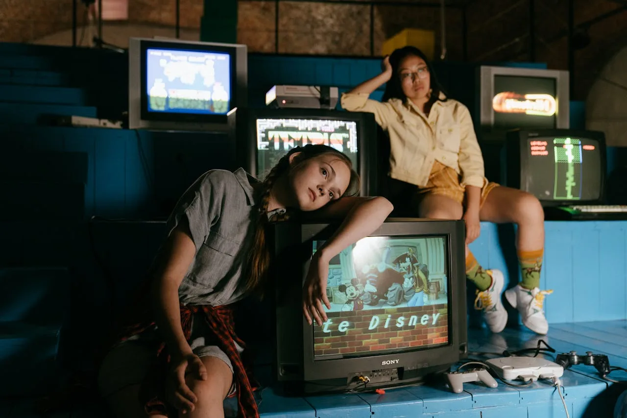 retro video games displayed on a vintage console