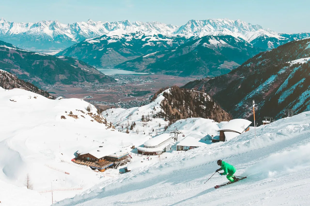 snowy ski resort with ski lifts and slopes for winter sports