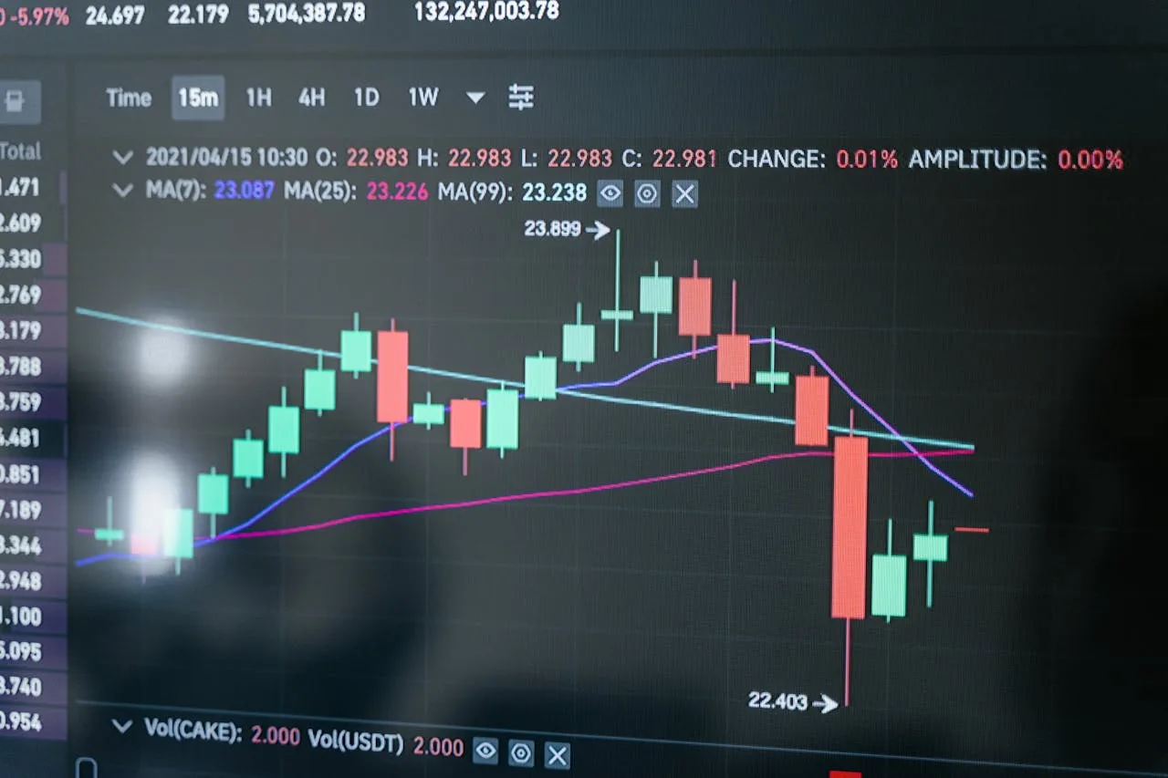 stock market crash with downward trending graph