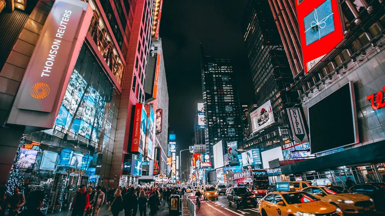 times square marketing campaign with bright digital billboards