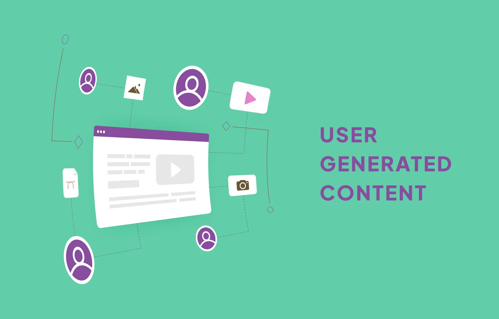 user generated content ugc flat vector illustration on green background