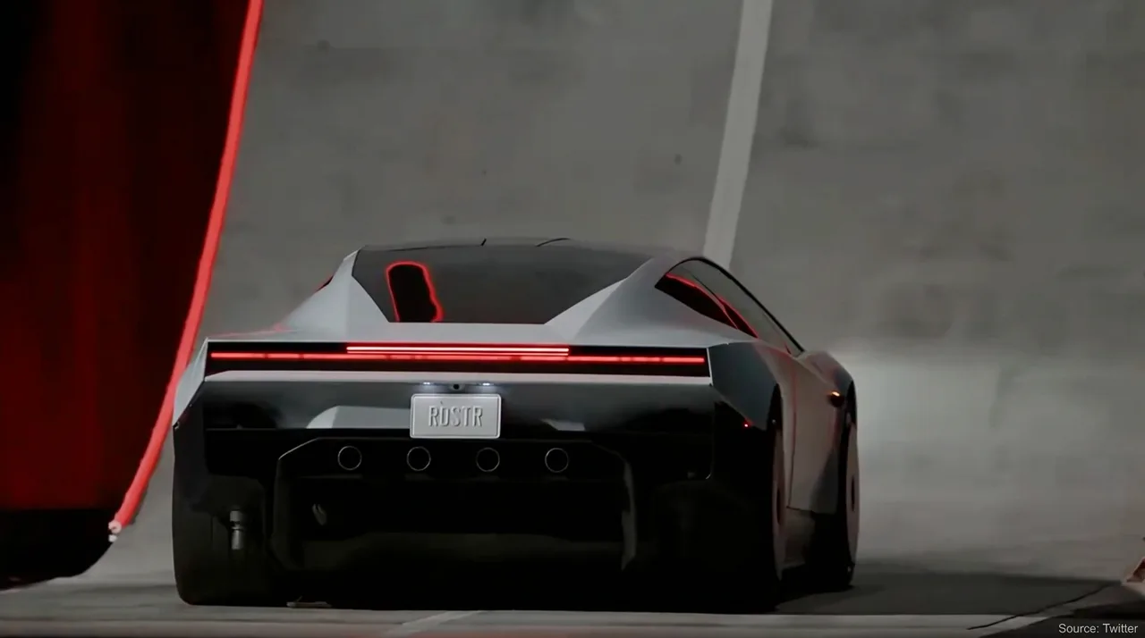 Rear view of the Tesla Roadster prototype with its full-width red tail light (Source: Twitter)